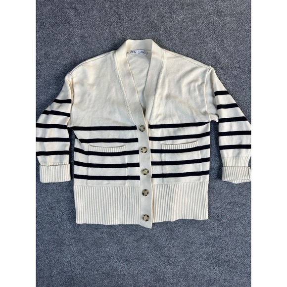 Zara Sweaters - Zara Cardigan Womens S Cream Striped Nautical Coastal Fisherman Heavy Capsule